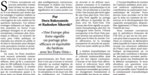 Άρθρο της Ντόρας Μπακογιάννη στη γαλλική εφημερίδα «Le Figaro»